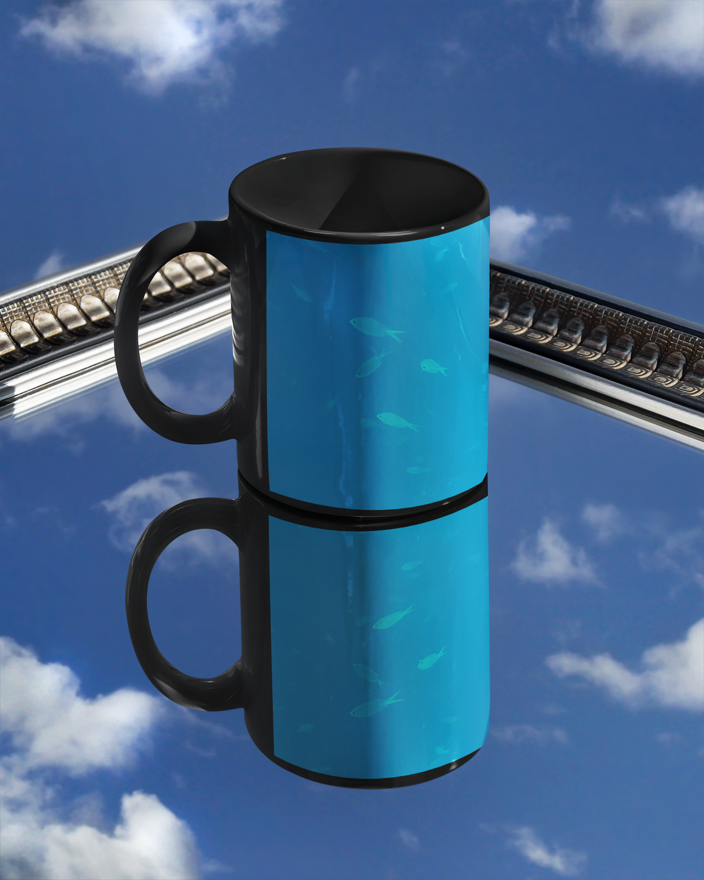 11 oz Black Mug - Wagonesta - Fish in Aqua