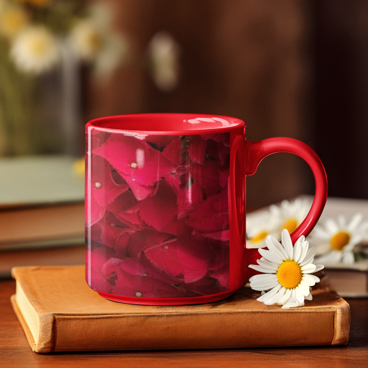 11 oz. Two-Tone Mug (Red) - Wagonesta - Red Hydrangea