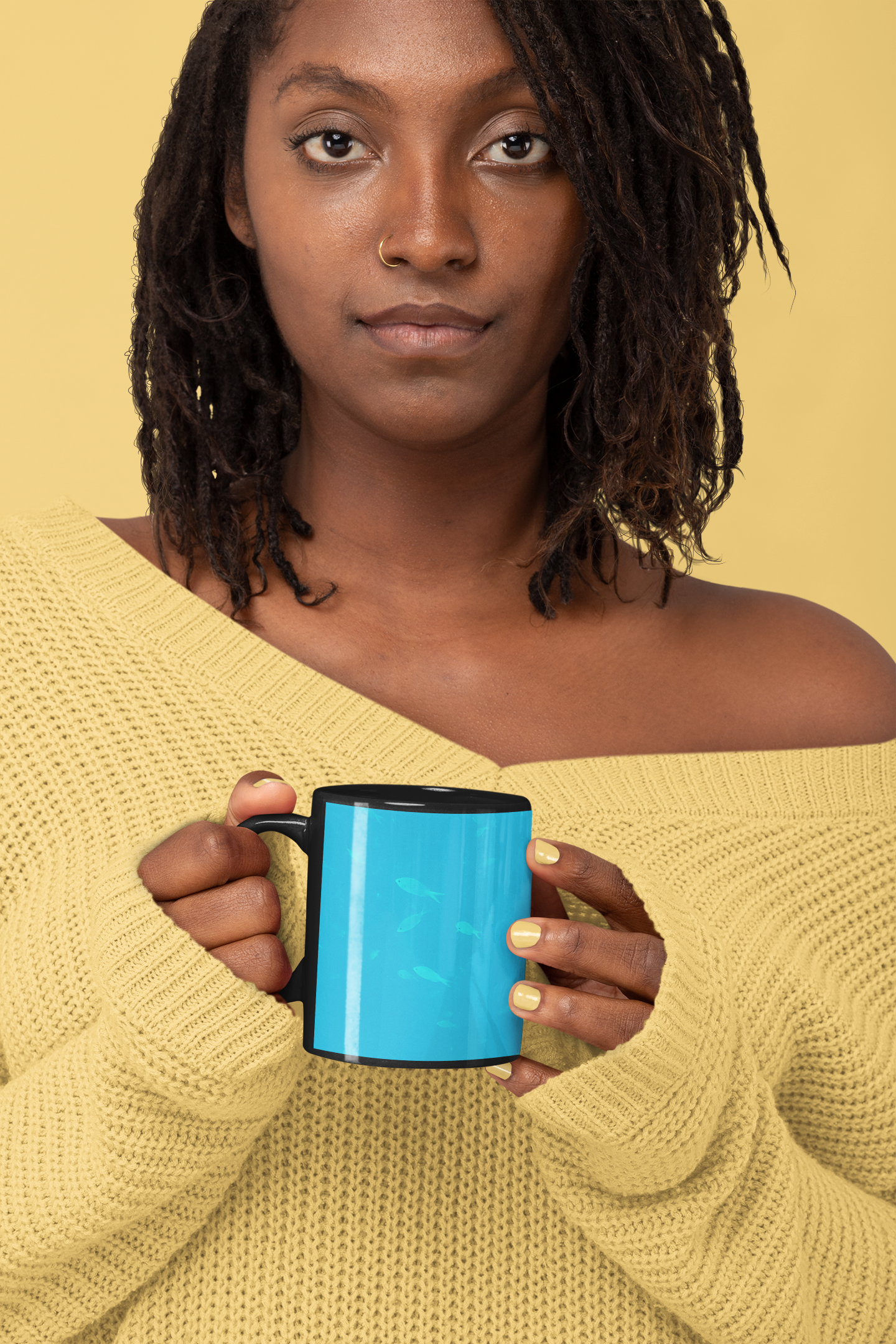 FISH IN AQUA- Black Glossy Mug