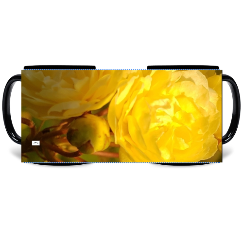 11 oz Black Mug - Wagonesta - Yellow Lady Banks Roses