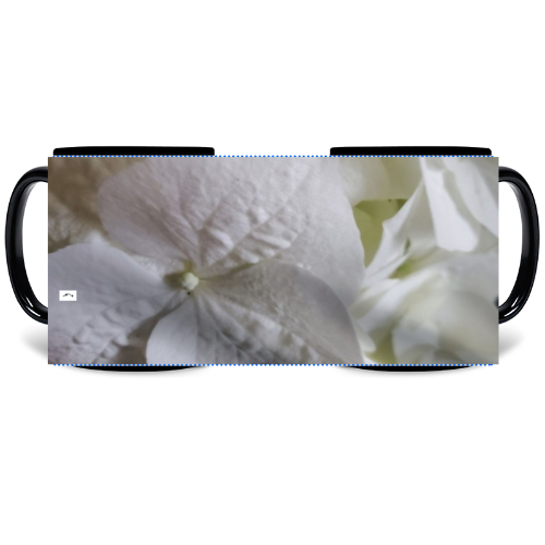 11 oz Black Mug - Wagonesta - White Lacy Hydrangea
