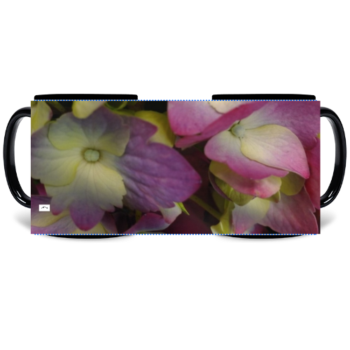 11 oz Black Mug - Wagonesta- Lavender Yellow Hydrangea