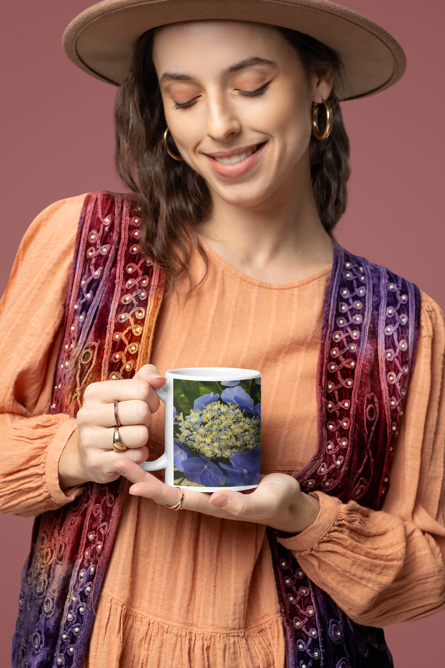 11 oz Ceramic Mug - Wagonesta- Periwinkle Macrophylia Hydrangea