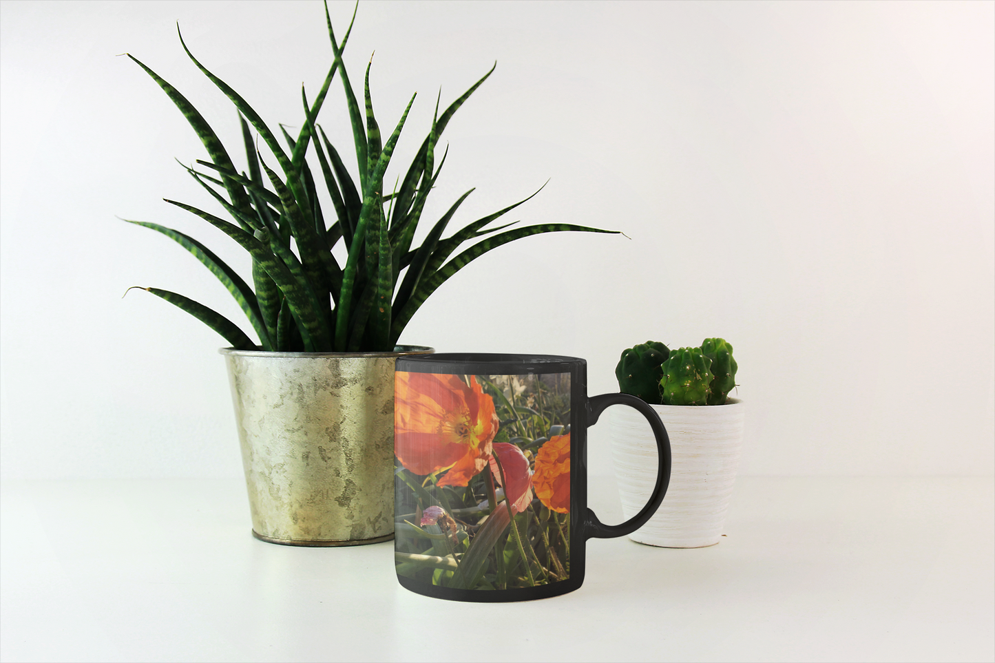 11 oz Black Mug - Wagonesta- Icelandic Poppies