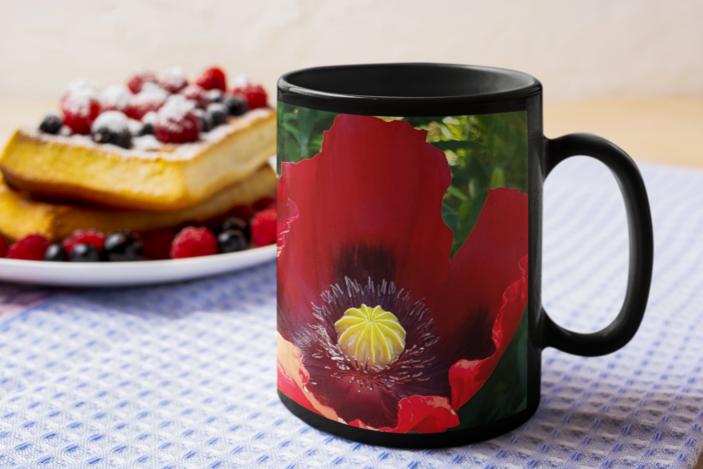 11 oz Black Mug - Wagonesta - Poppies