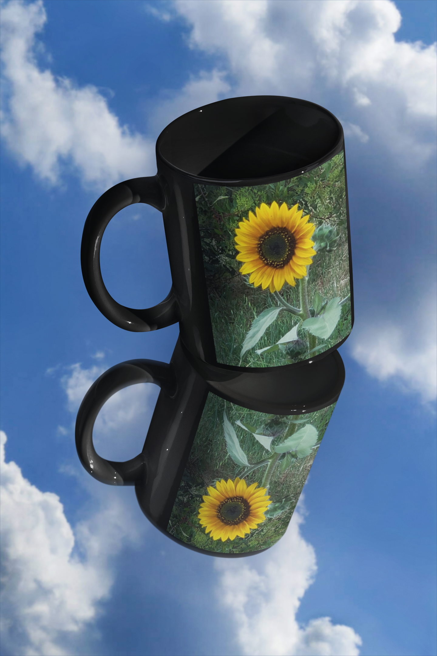 11 oz Black Mug - Wagonesta -Sunflower