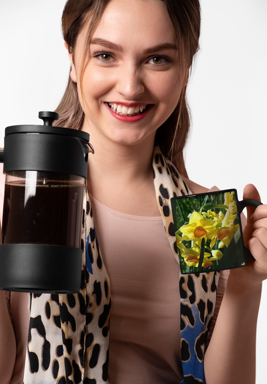 11 oz Black Mug - Wagonesta- Daffodil Bouquet