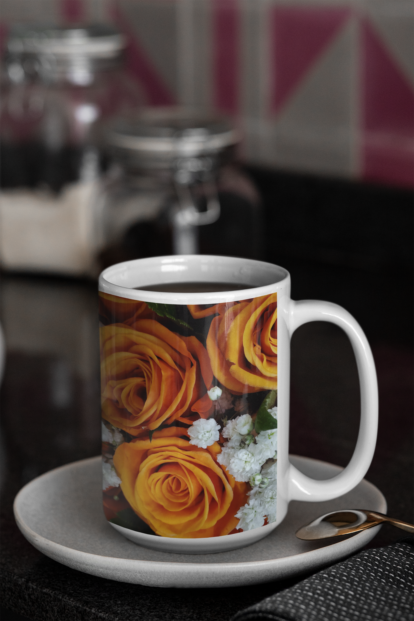 15 ounce Ceramic Mug - Wagonesta - Orange Roses