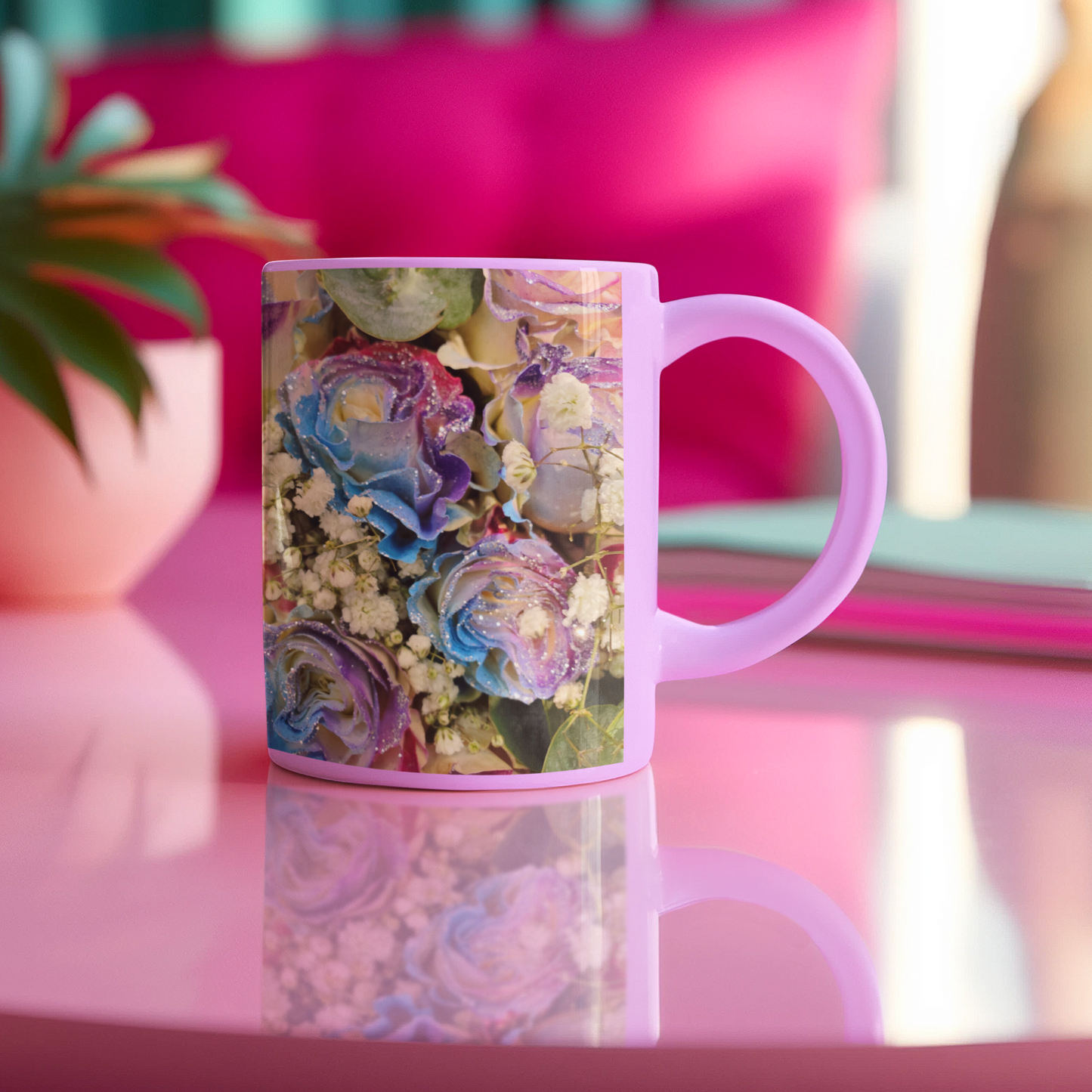 11 oz. Two-Tone Mug (Pink) - Wagonesta - Glitter Bouquet