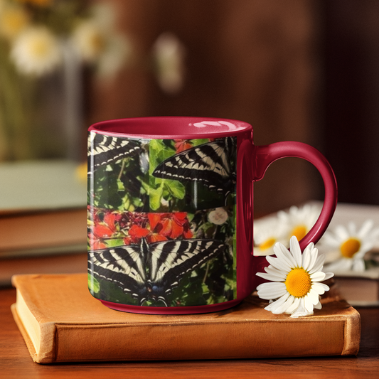 11 oz. Two-Tone Mug (Red) - Wagonesta - Butterfly on Centranthus