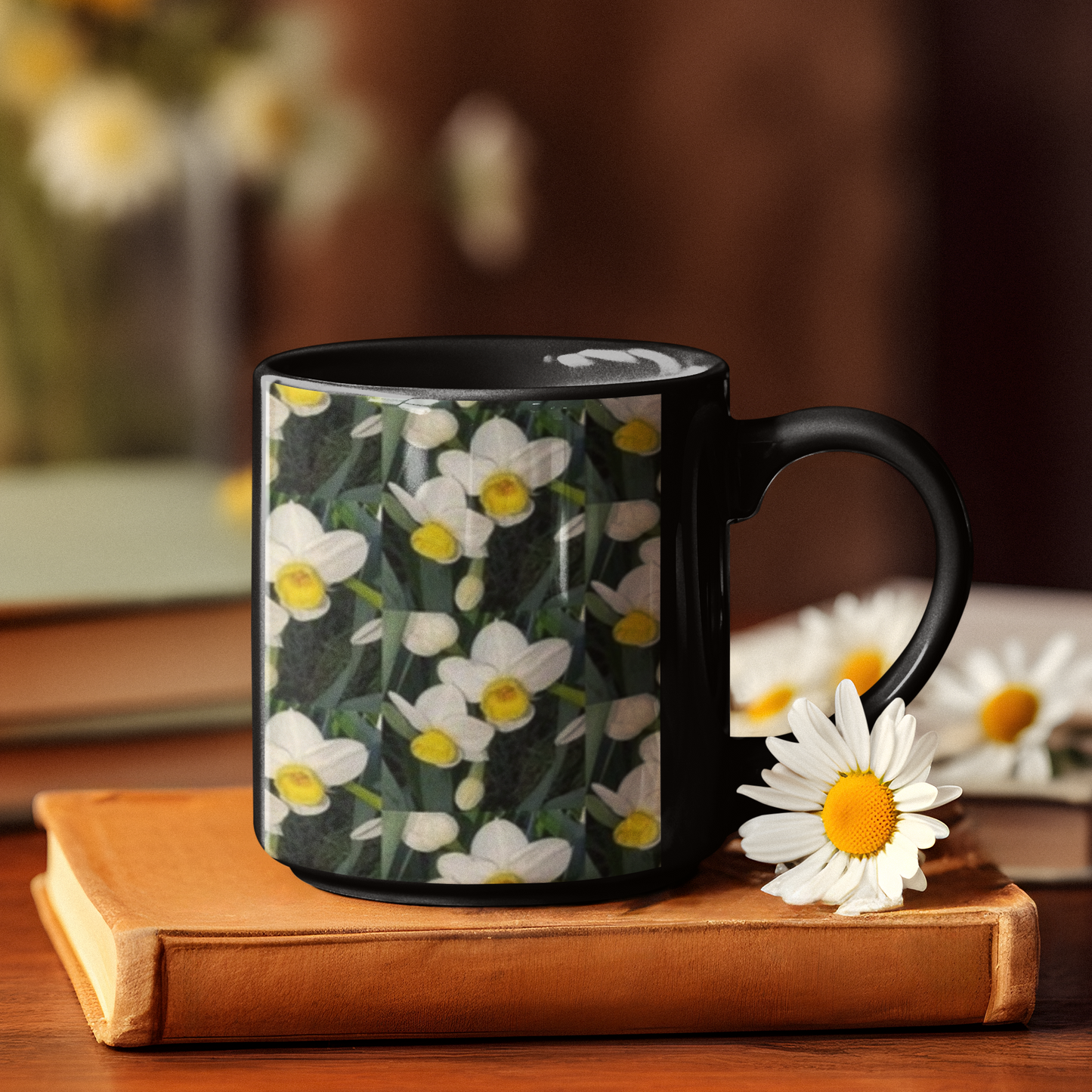 11 oz Black Mug - Wagonesta- Tiny Daffodils