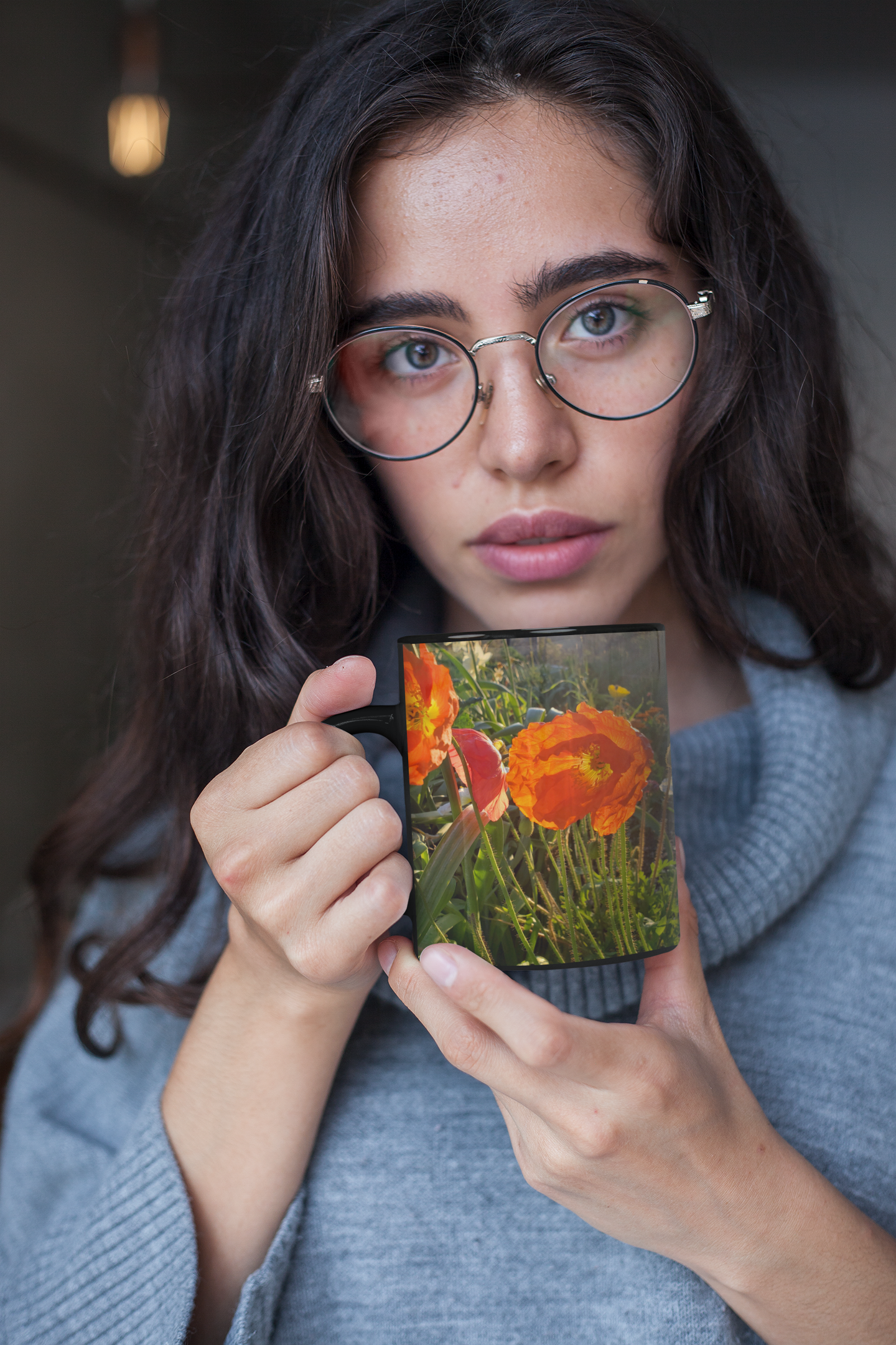 11 oz Black Mug - Wagonesta- Icelandic Poppies