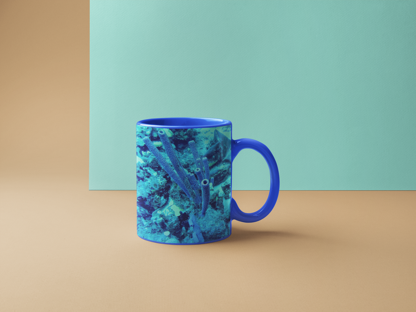 11 oz. Two-Tone Mug (Blue) - Wagonesta- Sponges in the Sea