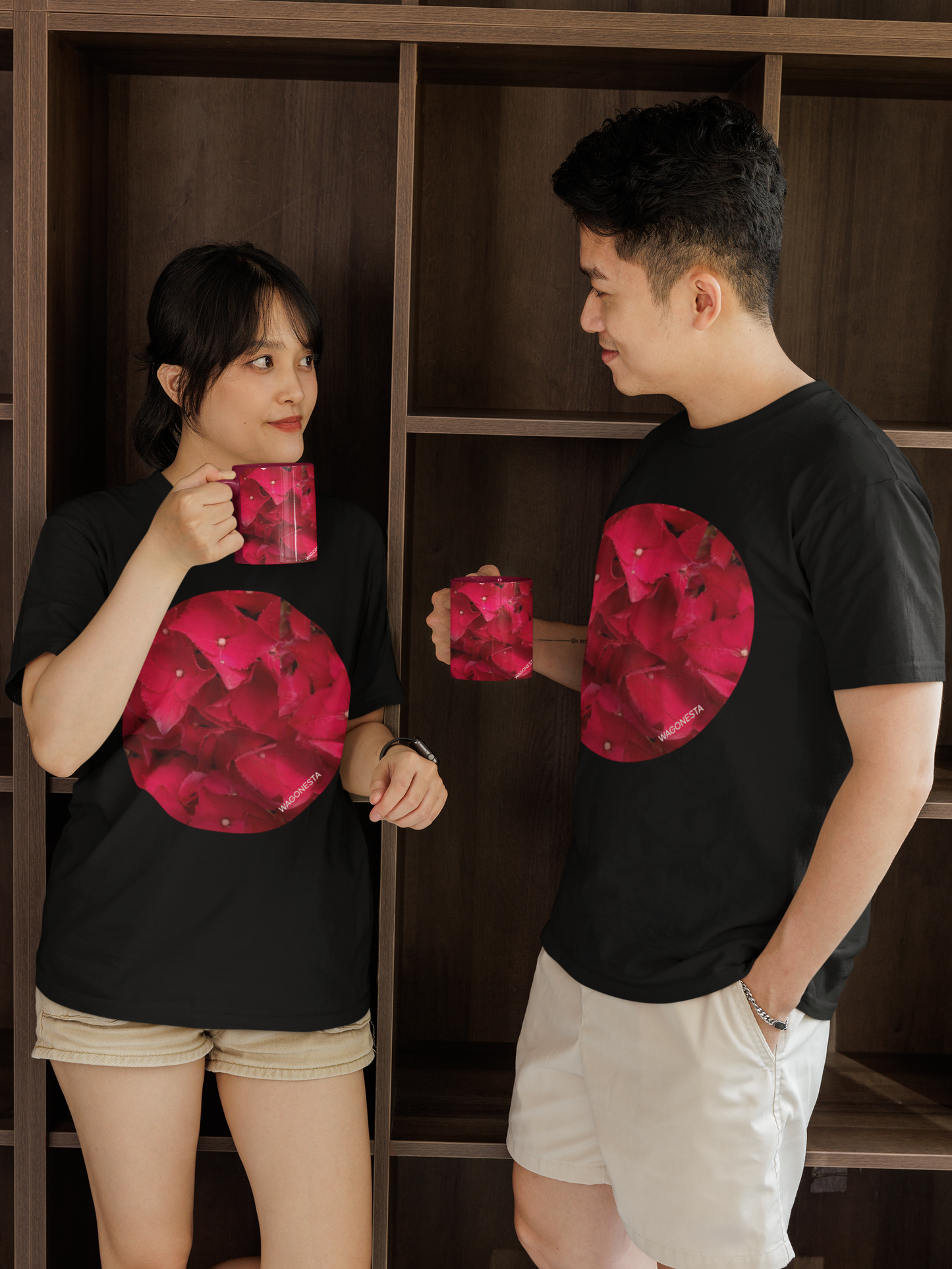 Red Hydrangea  - Unisex Jersey Short Sleeve Tee - Bella+Canvas + Mug 'n Tee