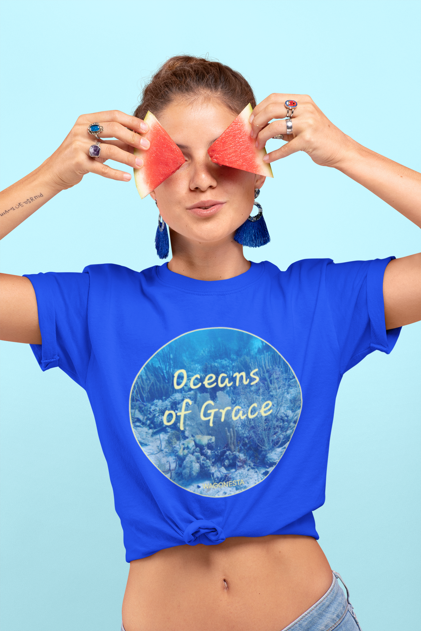 FAITH - OCEANS OF GRACE - Women's 100% Cotton Short Sleeve Tee