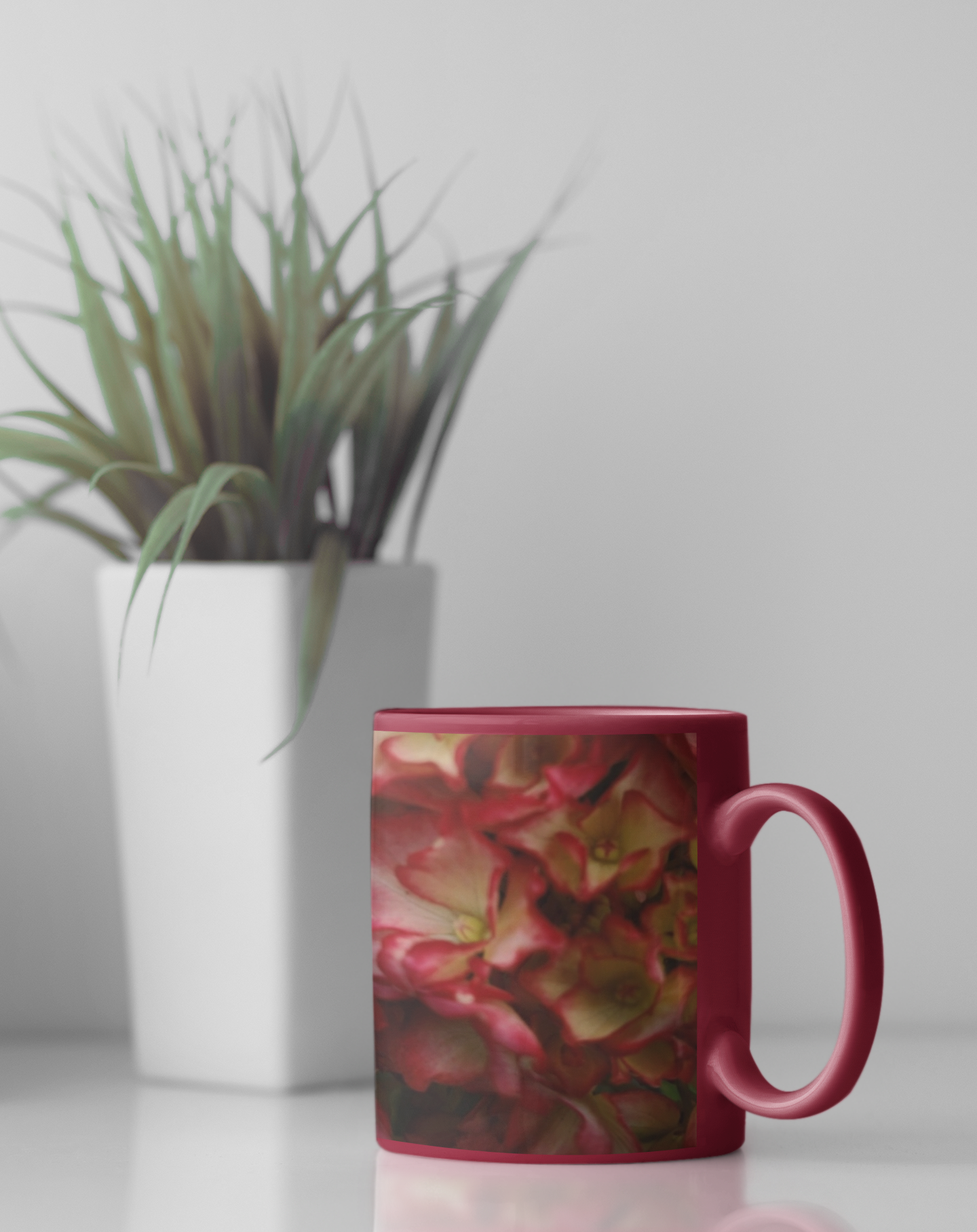 11 oz. Two-Tone Mug (Red) - Wagonesta - Red Edged Hydrangea