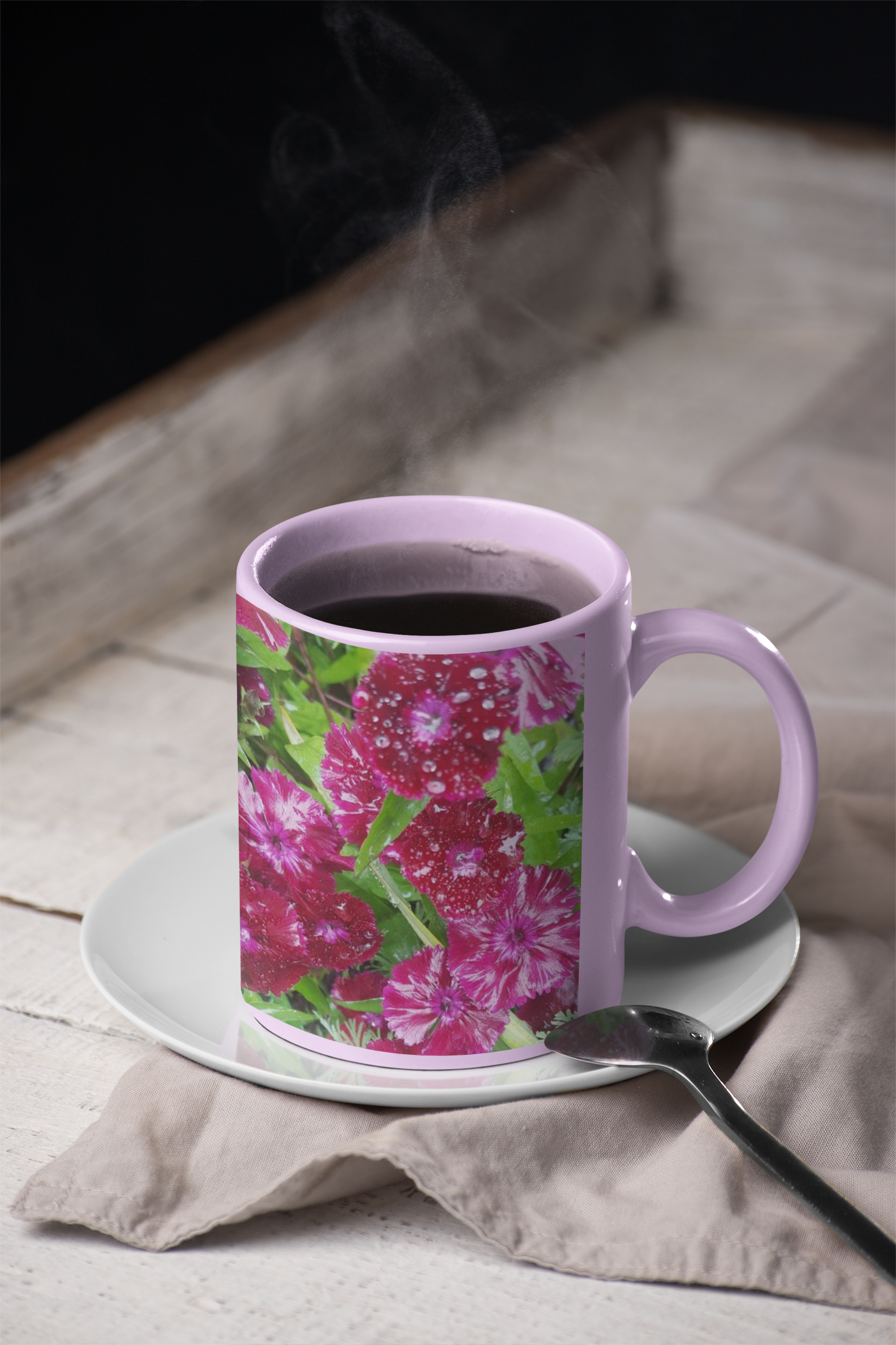 11 oz. Two-Tone Mug (Pink) - Wagonesta - Raindrops on Petals