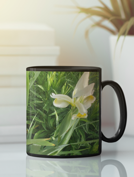 11 oz Black Mug - Wagonesta - White Iris