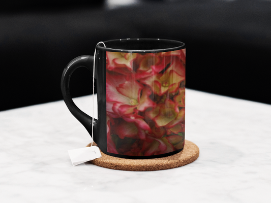 11 oz Black Mug - Wagonesta  -  Rose Color Hydrangea