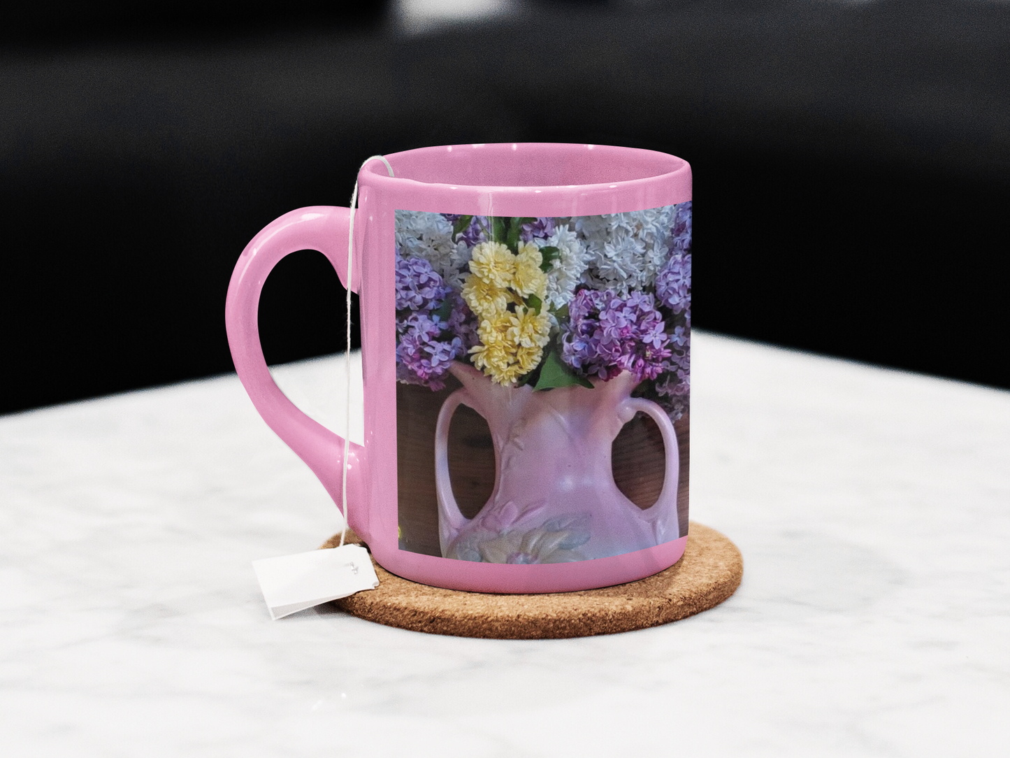 11 oz. Two-Tone Mug (Pink) - Wagonesta - Lilacs in a Vase