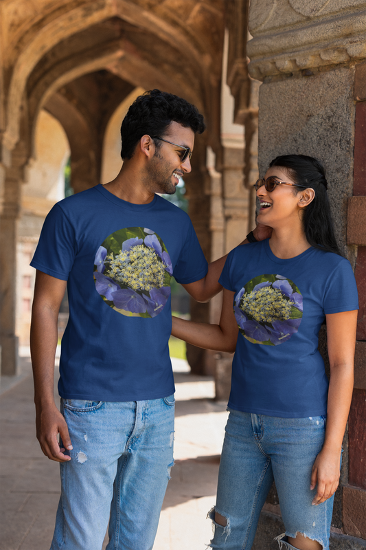 PERIWINKLE MACROPHYLIA HYDRANGEA- Unisex t-shirt