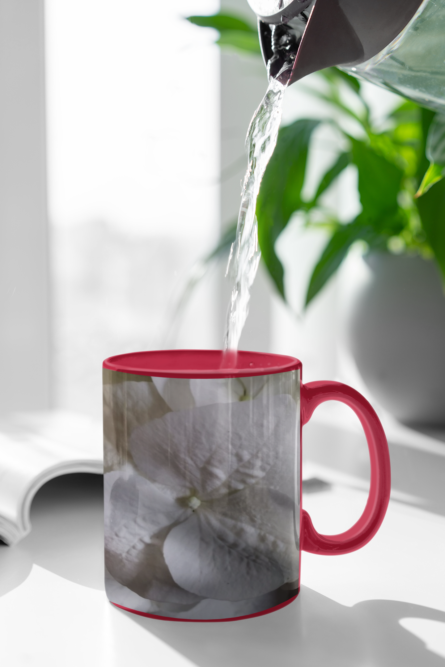 11 oz. Two-Tone Mug (Red) - Wagonesta - White Hydrangea