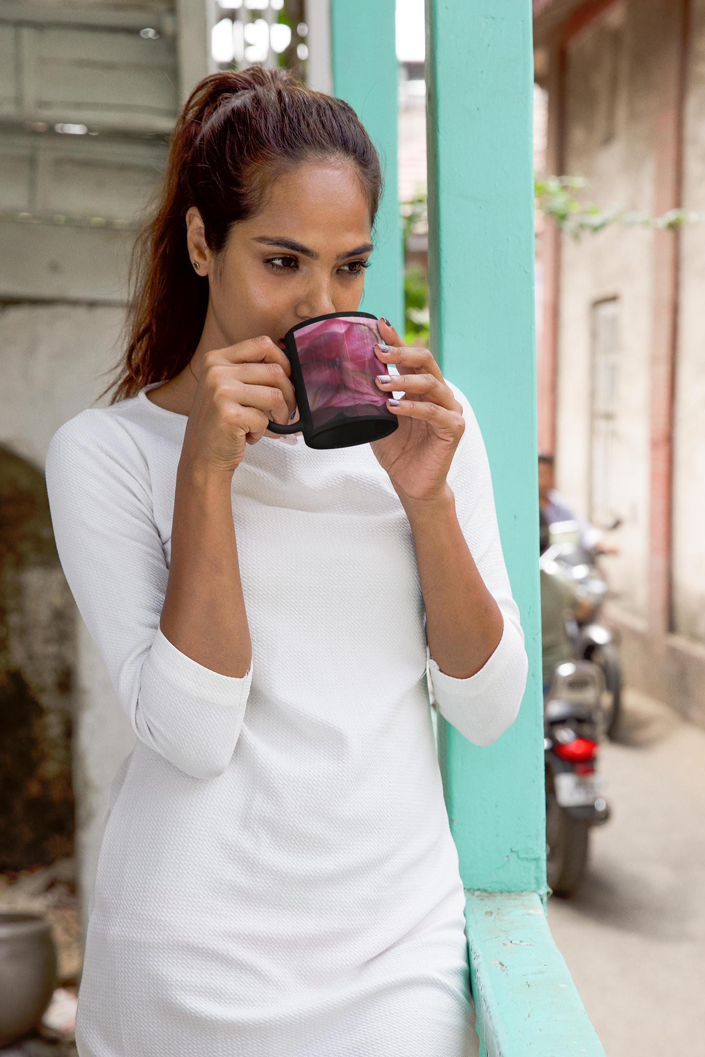 PINK HYDRANGEA- Black Glossy Mug