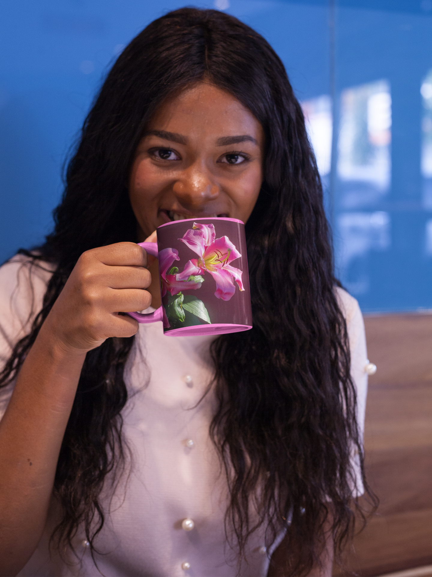 11 oz. Two-Tone Mug (Pink) - Wagonesta- Pink Lilies