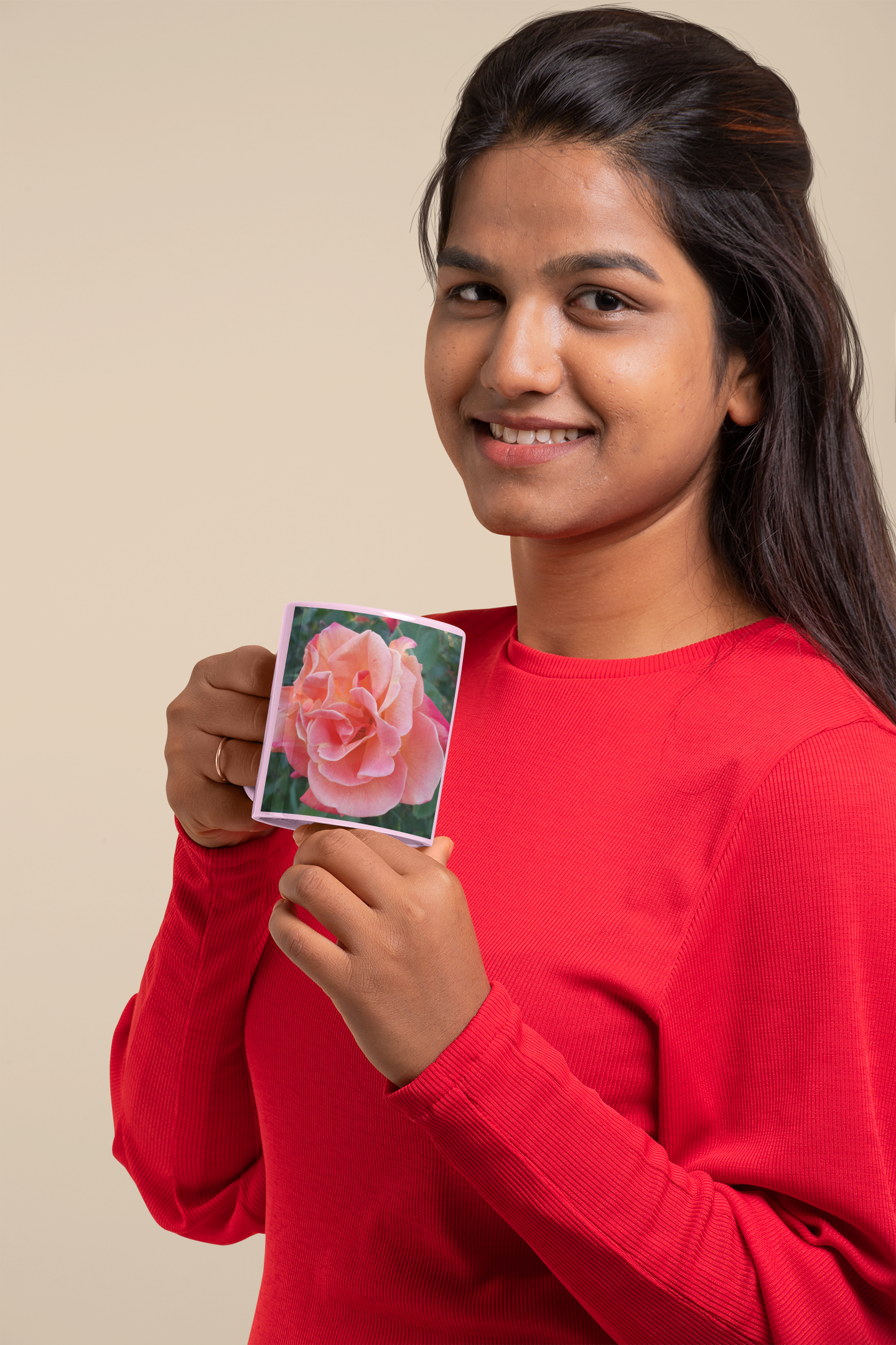 11 oz. Two-Tone Mug (Pink) - Wagonesta - Single Pink Rose