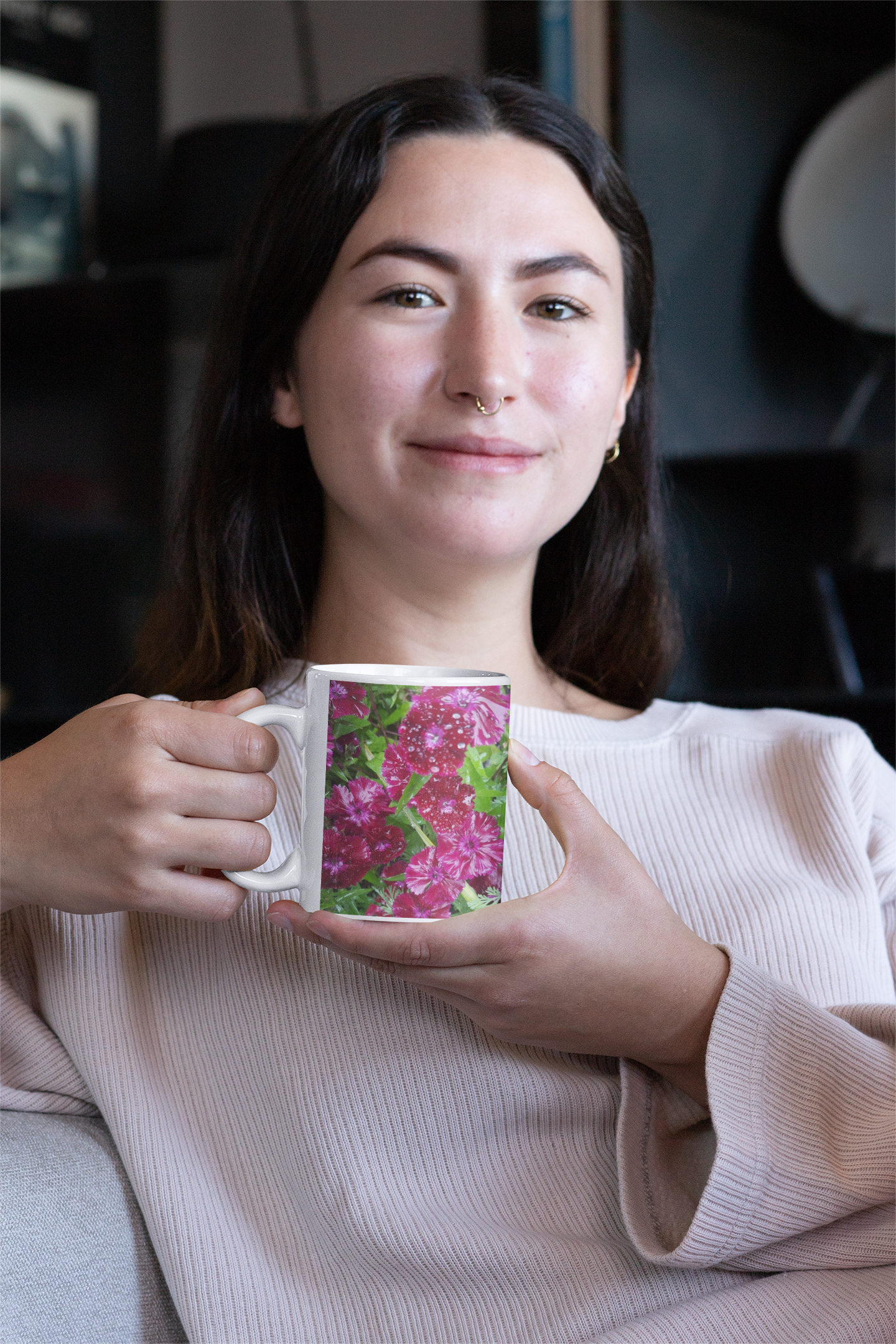 11 oz. Two-Tone Mug (Pink) - Wagonesta - Raindrops on Petals