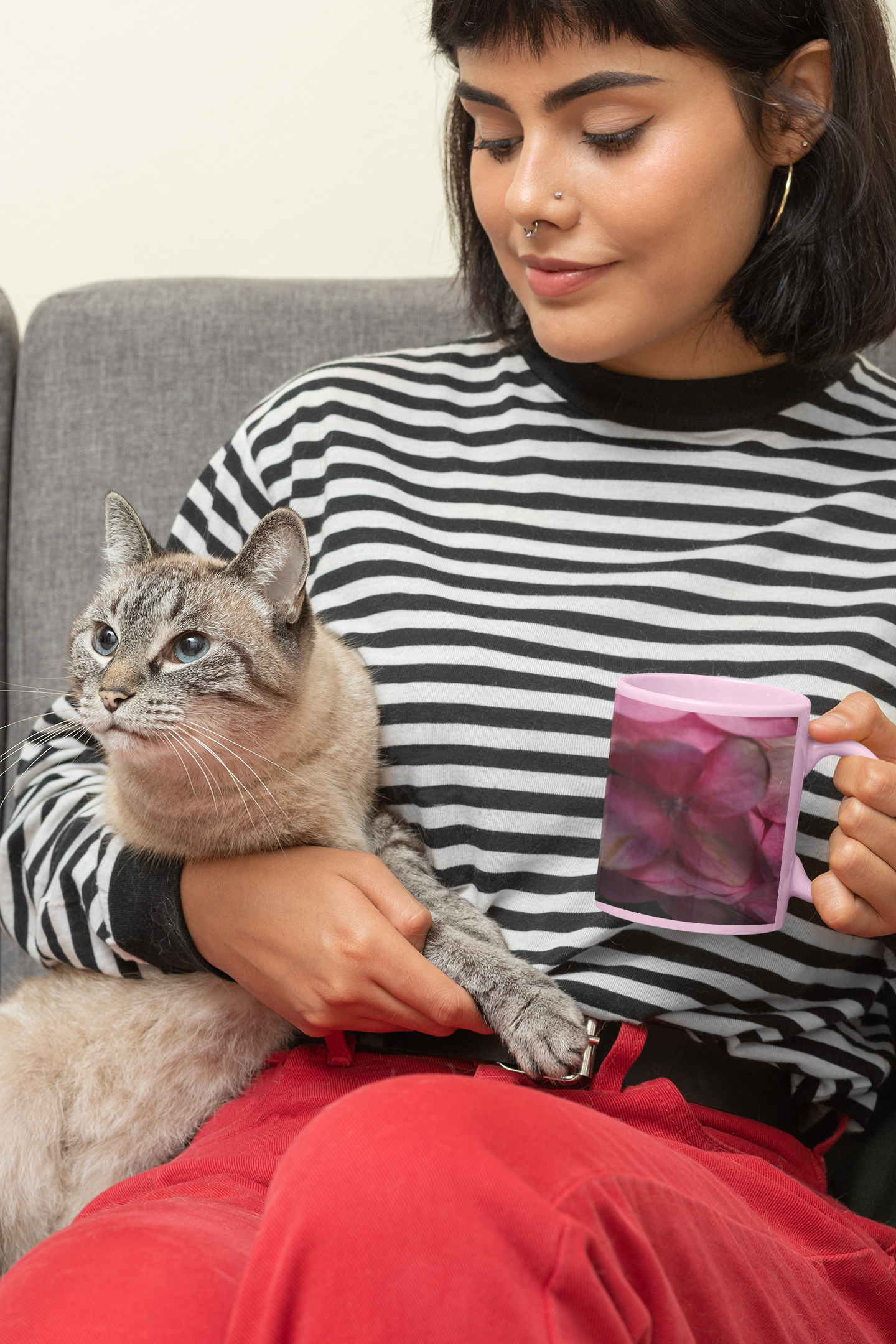 11 oz. Two-Tone Mug (Pink) - Wagonesta - Pink Hydrangea