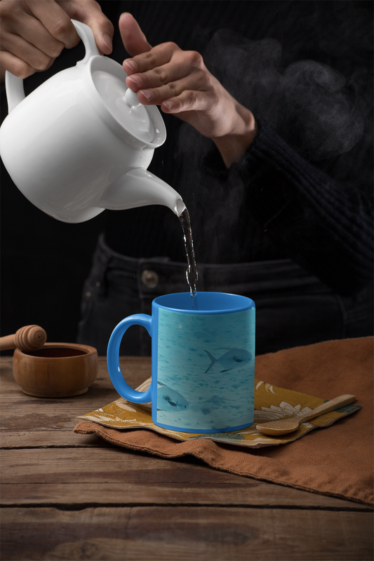 11 oz. Two-Tone Mug (Blue) - Wagonesta - Little Blue Fish