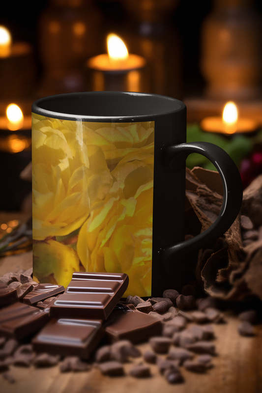 11 oz Black Mug - Wagonesta - Yellow Lady Banks Roses