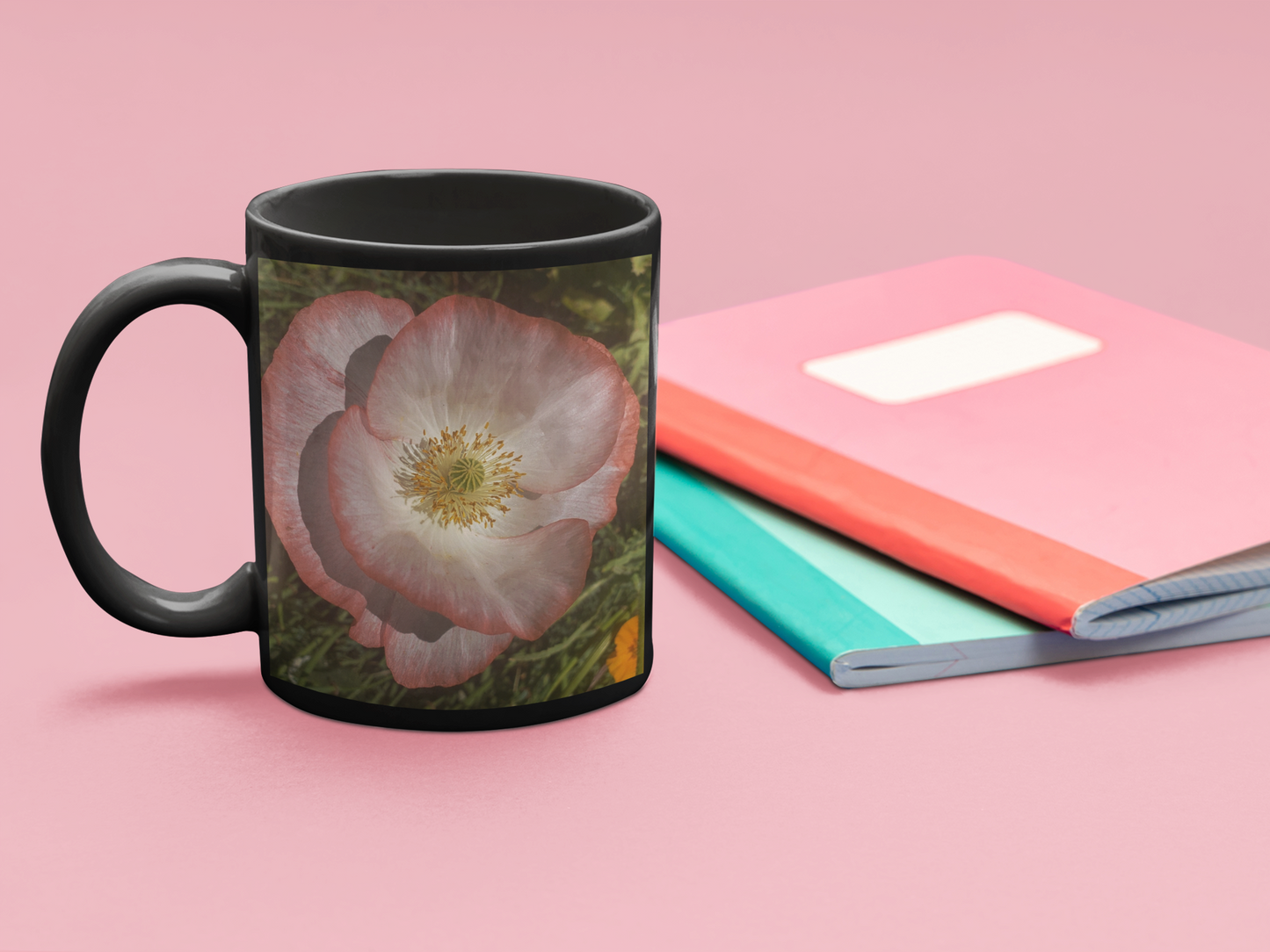 11 oz Black Mug - Wagonesta - Double  Poppies