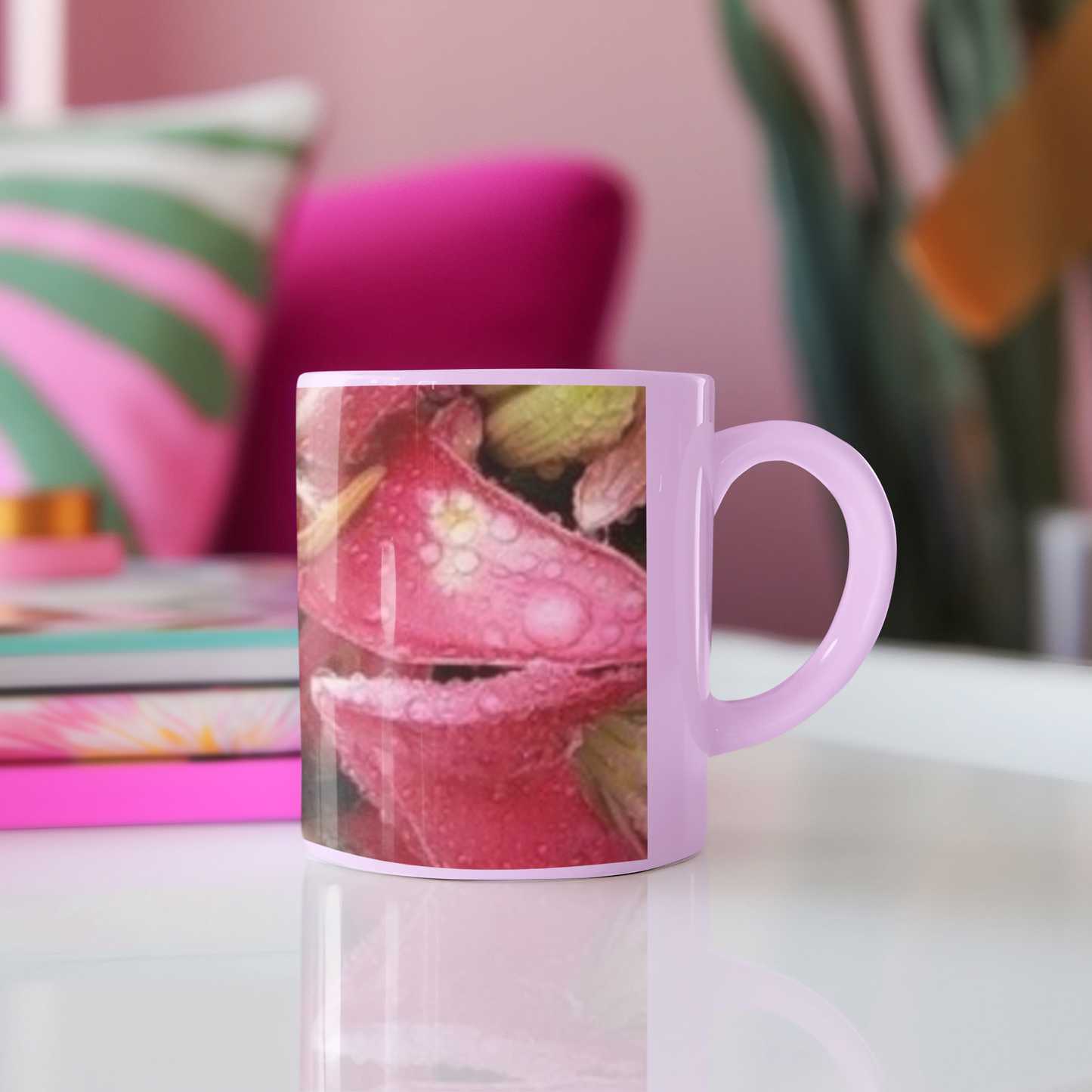 11 oz. Two-Tone Mug (Pink) - Wagonesta - Raindrops on Lilies