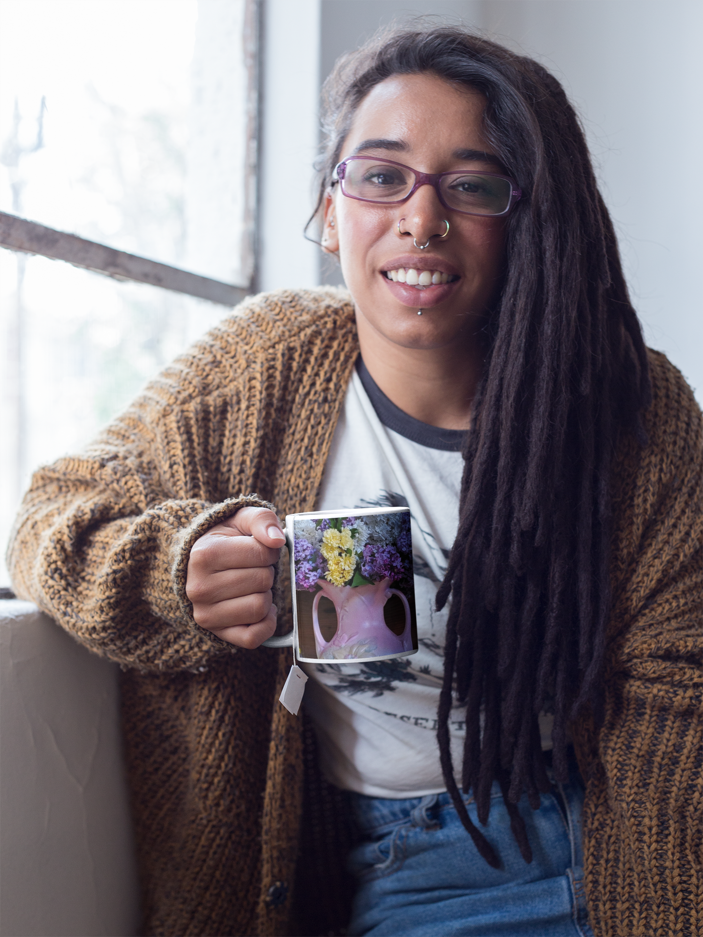 11 oz. Two-Tone Mug (Pink) - Wagonesta - Lilacs in a Vase