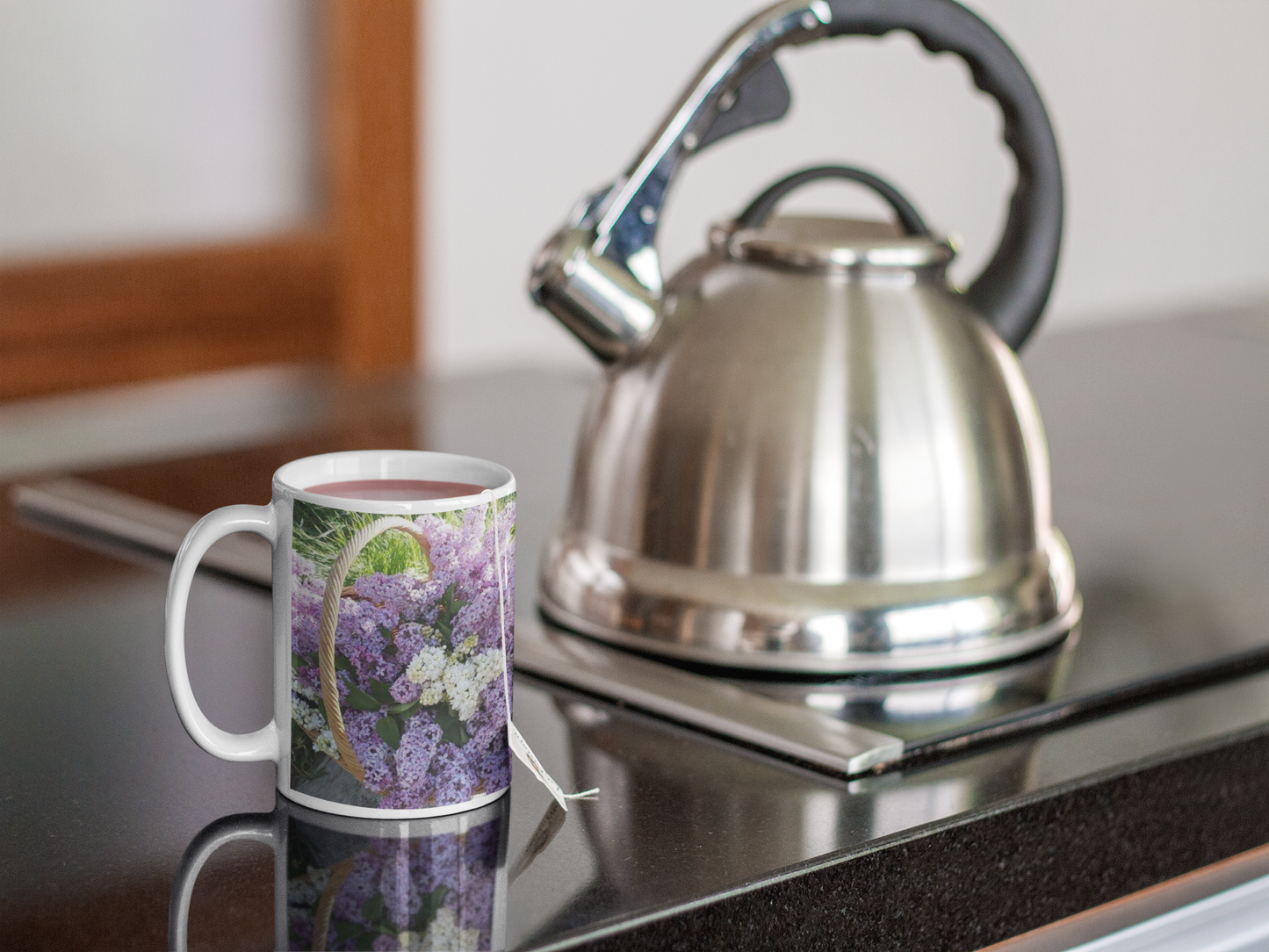 15 oz Ceramic Mug - Wagonesta- - A Basket of Lilacs