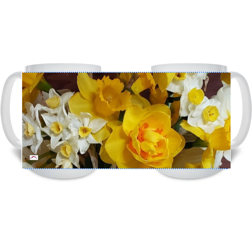 15 oz Ceramic Mug - Wagonesta  - Large Daffodil  Bouquet