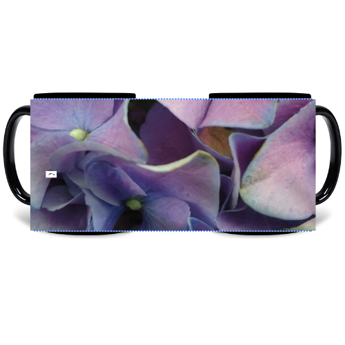 11 oz Black Mug - Wagonesta - Lavender Blue Hydrangea