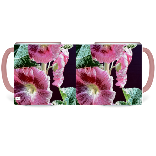 11 oz. Two-Tone Mug (Pink) -  Wagonesta- Hollyhocks