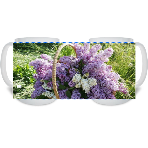 15 oz Ceramic Mug - Wagonesta- - A Basket of Lilacs