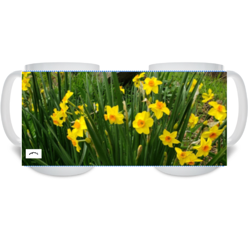 15 oz Ceramic Mug - Wagonesta- Daffodils in Green