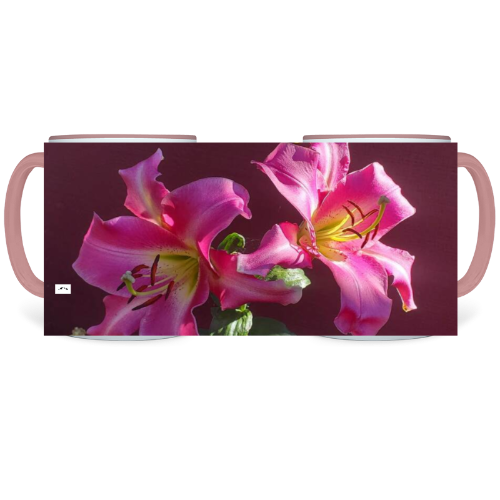 11 oz. Two-Tone Mug (Pink) - Wagonesta- Pink Lilies