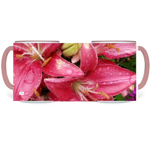 11 oz. Two-Tone Mug (Pink) - Wagonesta - Raindrops on Lilies