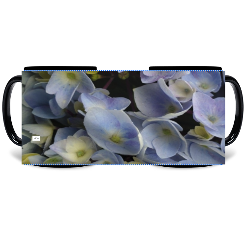 11 oz Black Mug - Wagonesta - Light Periwinkle Hydrangea