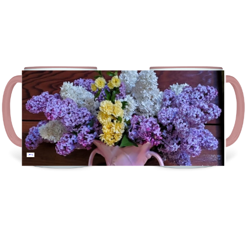 11 oz. Two-Tone Mug (Pink) - Wagonesta - Lilacs in a Vase